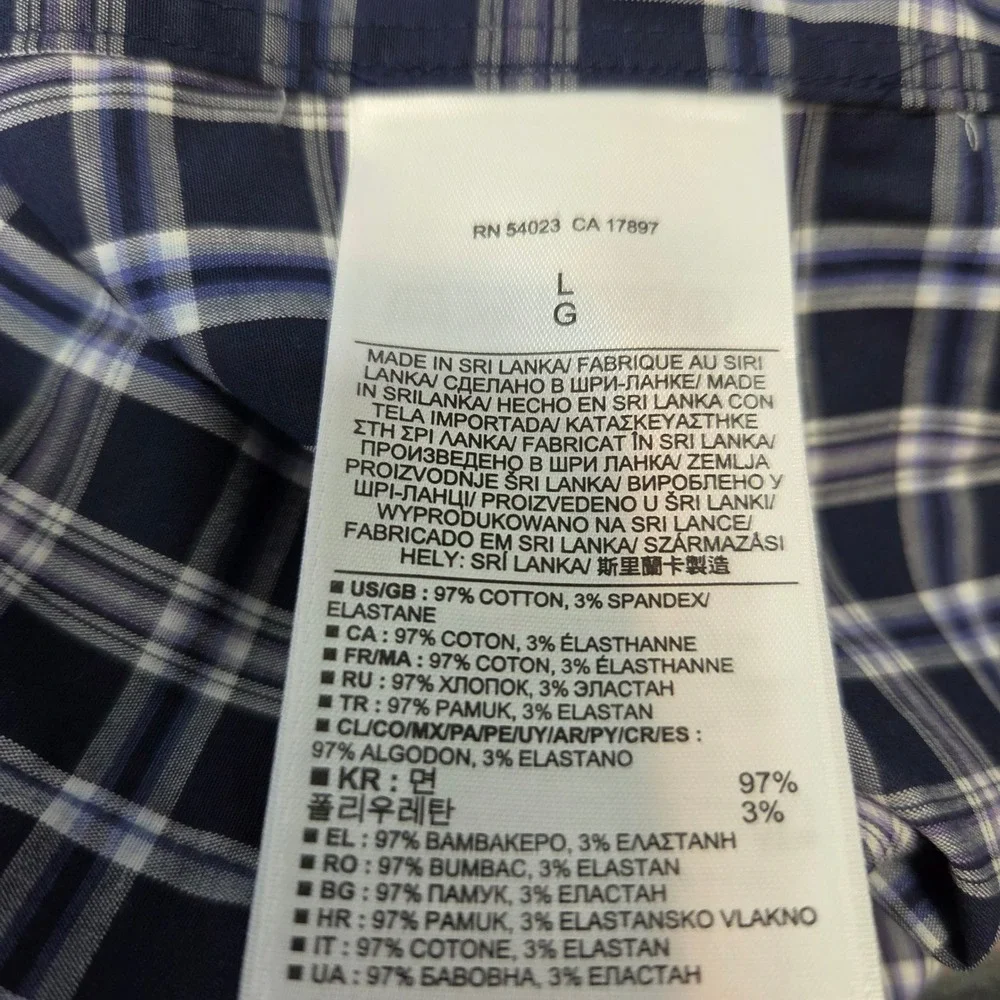 Banana Republic Slim Fit Mens‎ Large Navy Blue White Plaid Button Down Shirt L